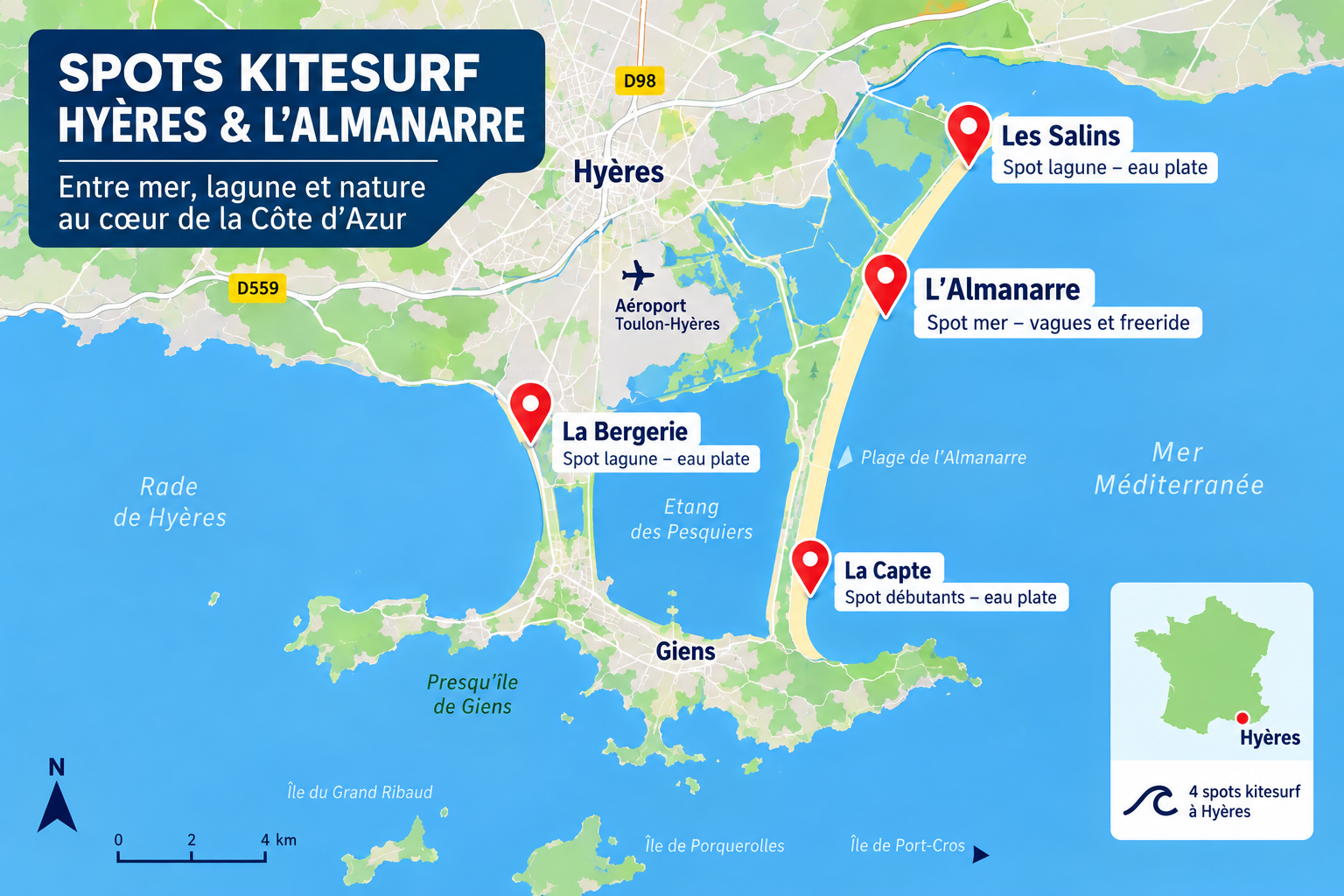 Kitesurf Hyères — l'Almanarre : Guide | Kitemana