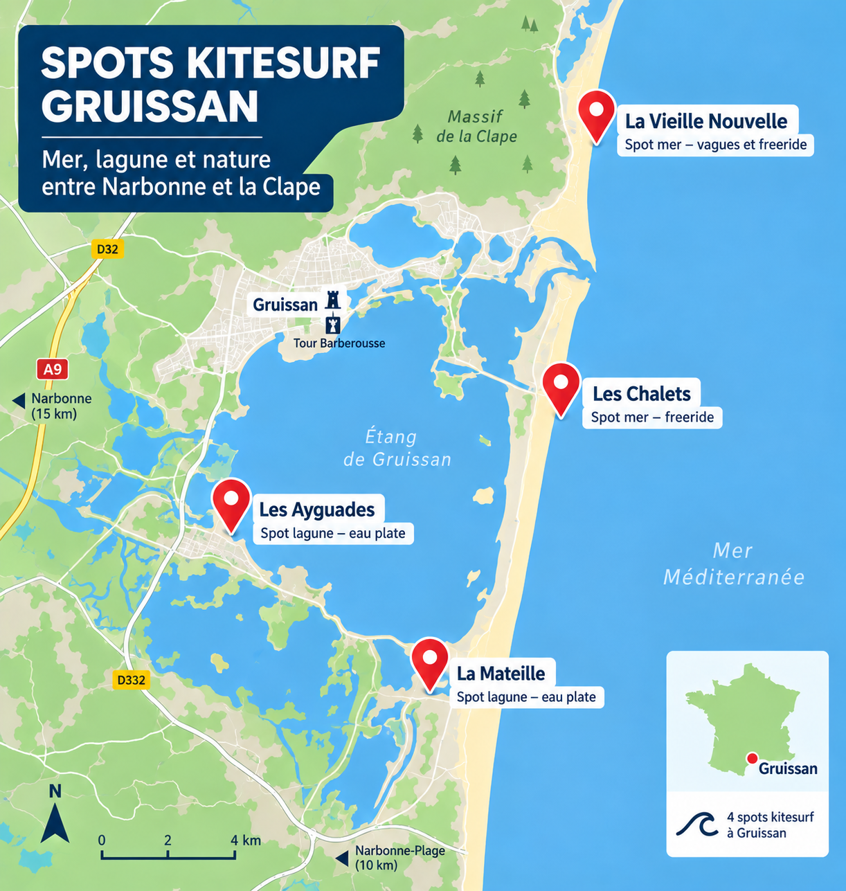 Kitesurf Gruissan : Guide du Spot | Kitemana